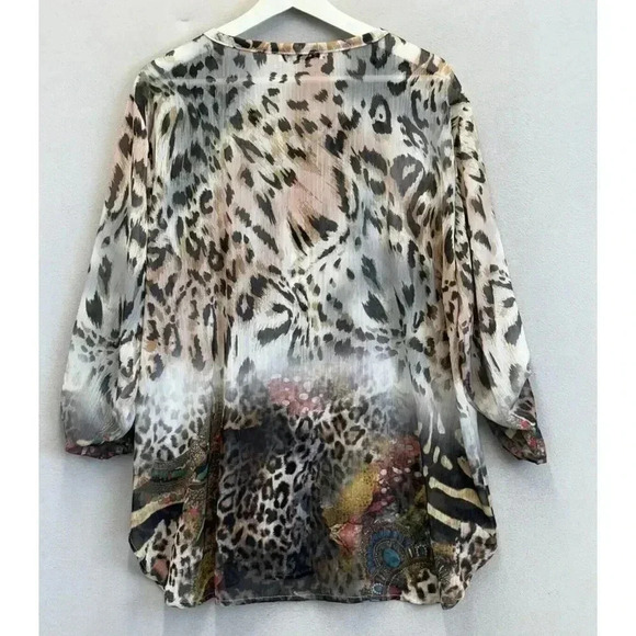 Gigi Moda Women's XL Multicolor Floral Animal Print Button Lightweight Sheer Top - Picture 2 of 8